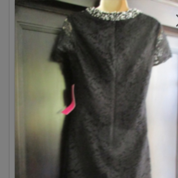 BETSEY JOHNSON LACE DRESS Black Silver Pearls Rhinestones Bow Cocktail Wedding - Picture 3 of 4